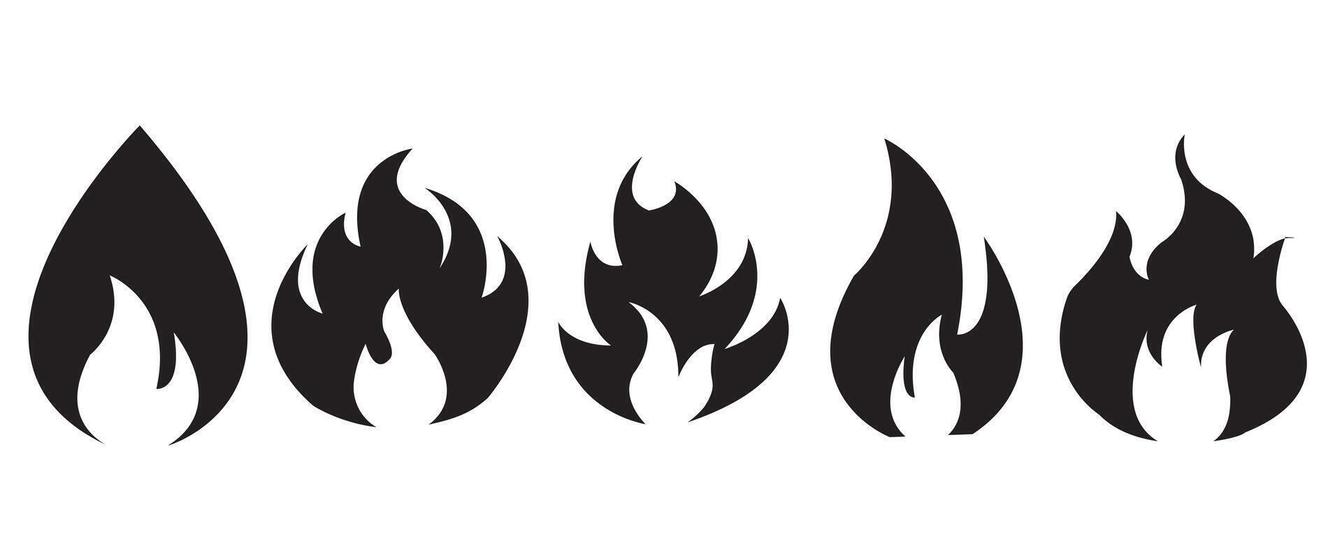 fuego icono recopilación. fuego fuego símbolo. hoguera silueta logotipo llamas símbolos conjunto plano estilo vector