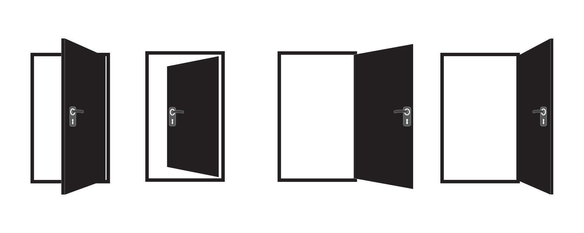 Door icons collection. Open, close and ajar door. office doors, Doors collection. Opened entrance door set flat style. vector