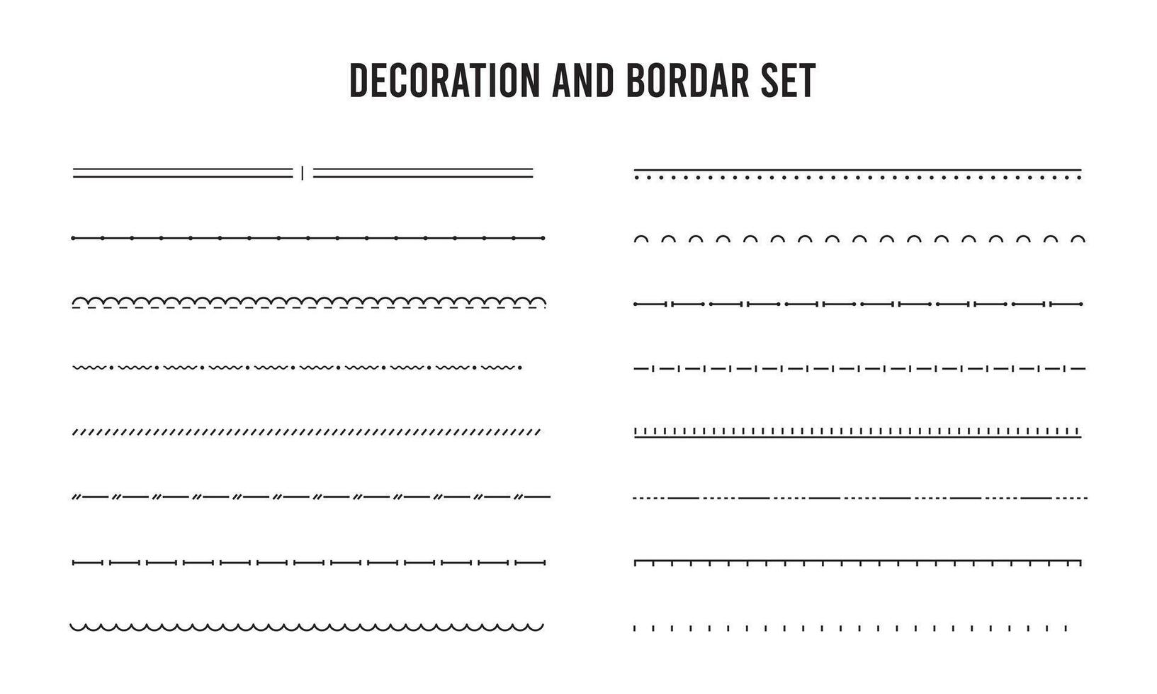 Hand drawn decoration and border line icon set, waves, zigzag, borders. and scribble design element. Geometric vintage fashion pattern. Illustration. Trendy vector