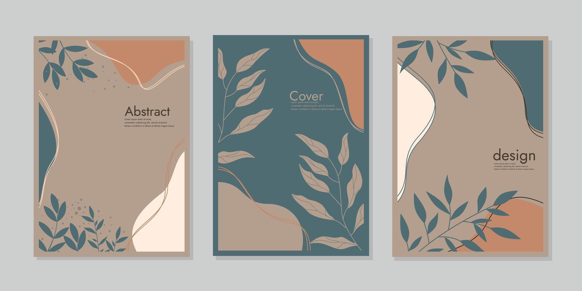 Set of modern abstract floral cover templates with hand drawn floral decorations. abstract boho botanical background A4 size. For book, binder, diary, planner, brochure, notebook, catalog. vector