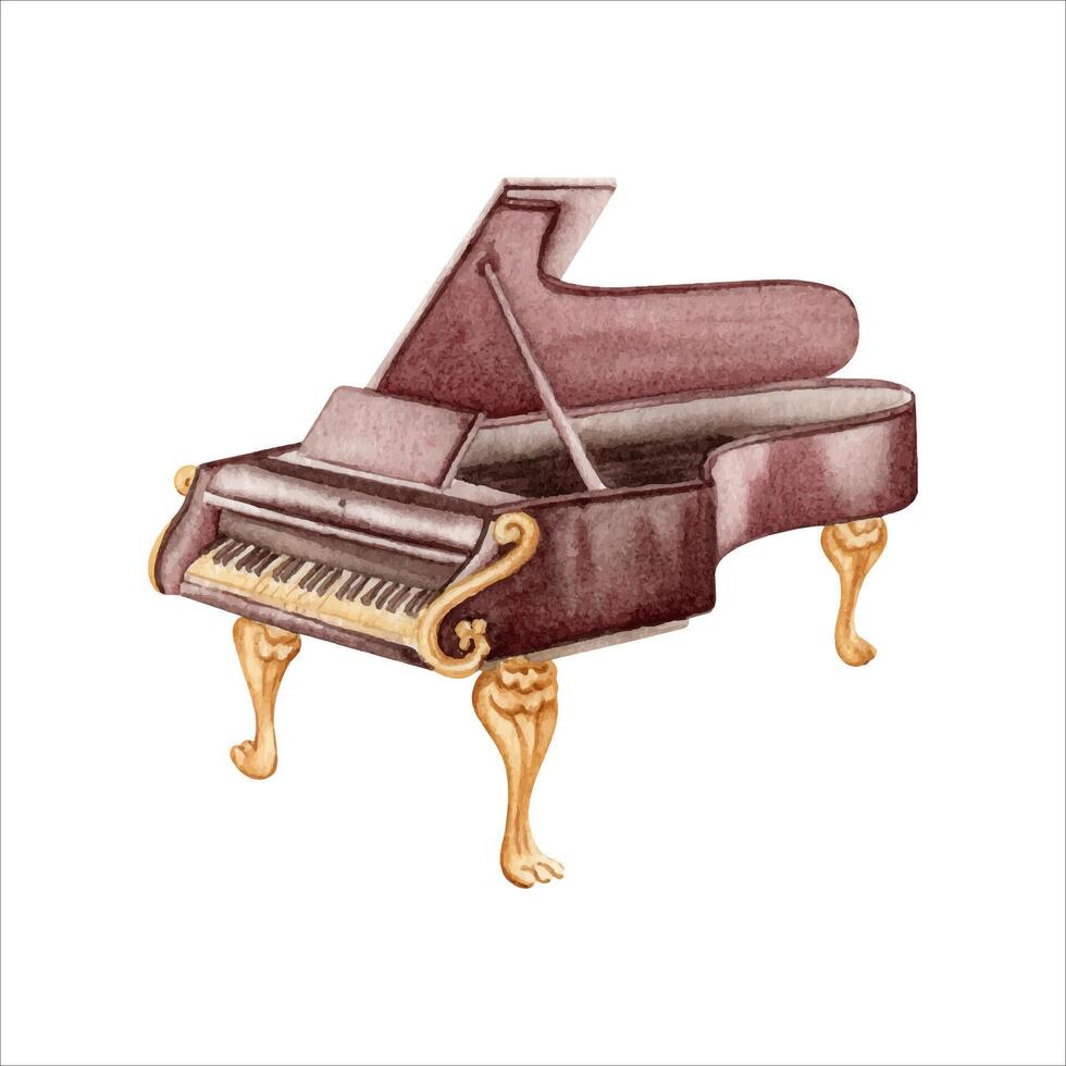 clásico grandioso piano musical instrumento. antiguo Clásico teclado mano dibujado elemento para tutorial libros, concierto carteles, sábana música o volantes acuarela ilustración aislado en blanco antecedentes. vector