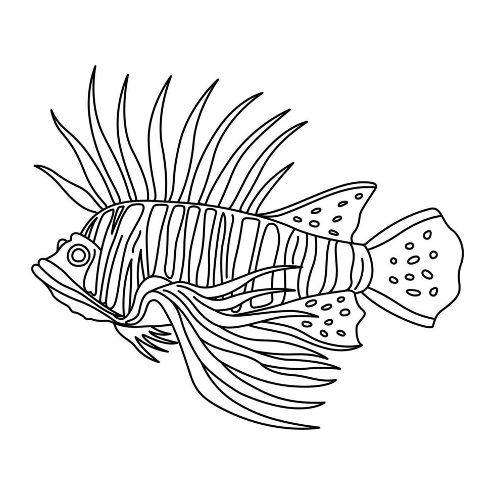 Tropical Fish. Simple Hand Drawn. Isolated on white background. Doodle fish line art drawing. Art therapy Coloring page for kids and adults. Black and white illustration vector