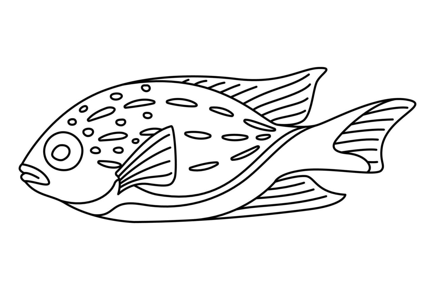 Tropical Fish. Simple Hand Drawn. Isolated on white background. Doodle fish line art drawing. Art therapy Coloring page for kids and adults. Black and white illustration vector