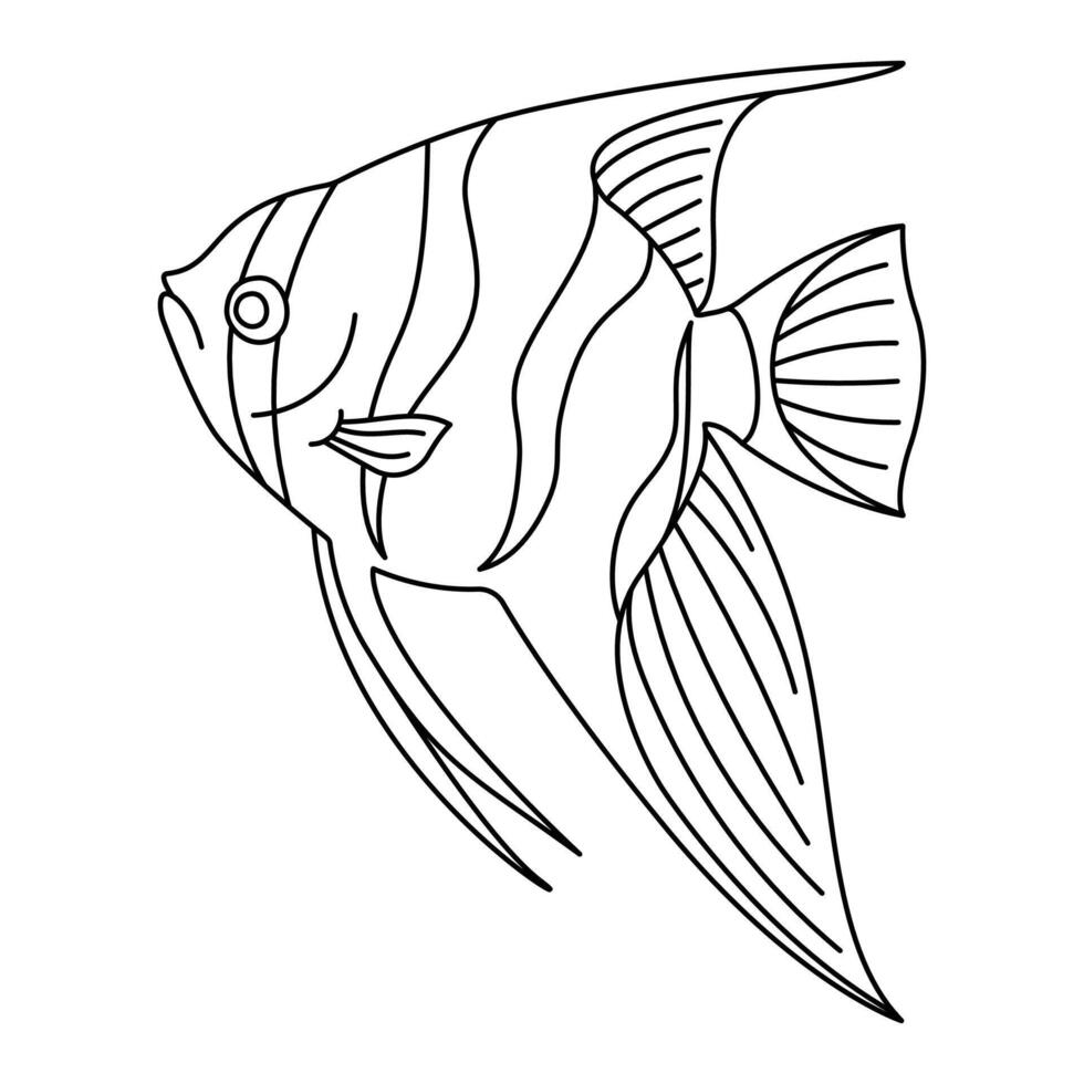 Tropical Fish. Simple Hand Drawn. Isolated on white background. Doodle fish line art drawing. Art therapy Coloring page for kids and adults. Black and white illustration vector