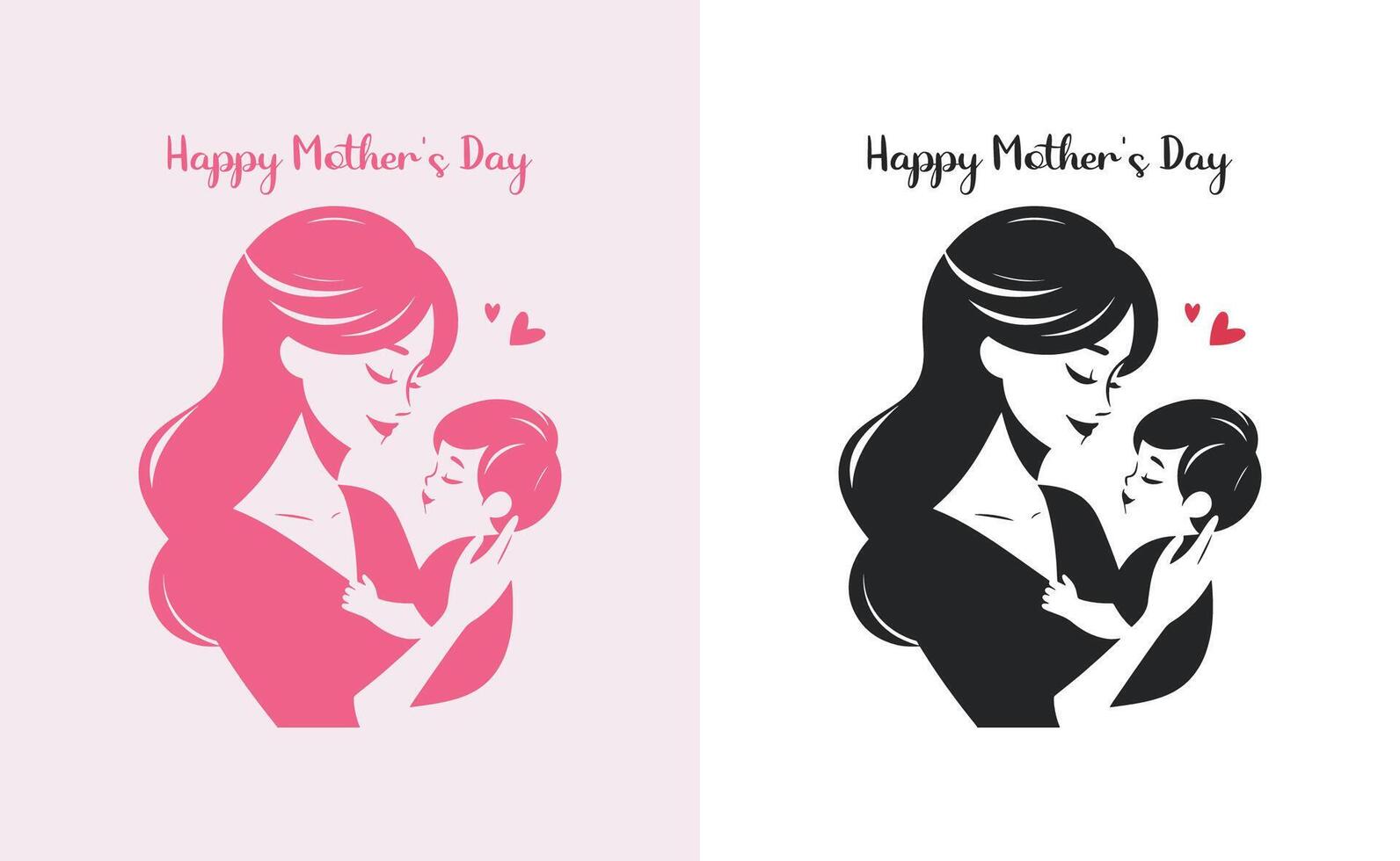 Happy mothers day silhouette for best mom and child love card design vector