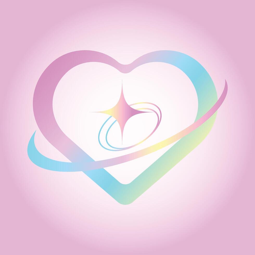 Y2k style gradient shapes with linear forms and sparkles heart aura aesthetic vector