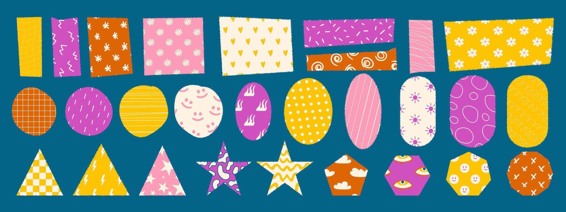 Sheets of paper with torn shapes. Trendy elements with funny pattern for collage. illustration vector