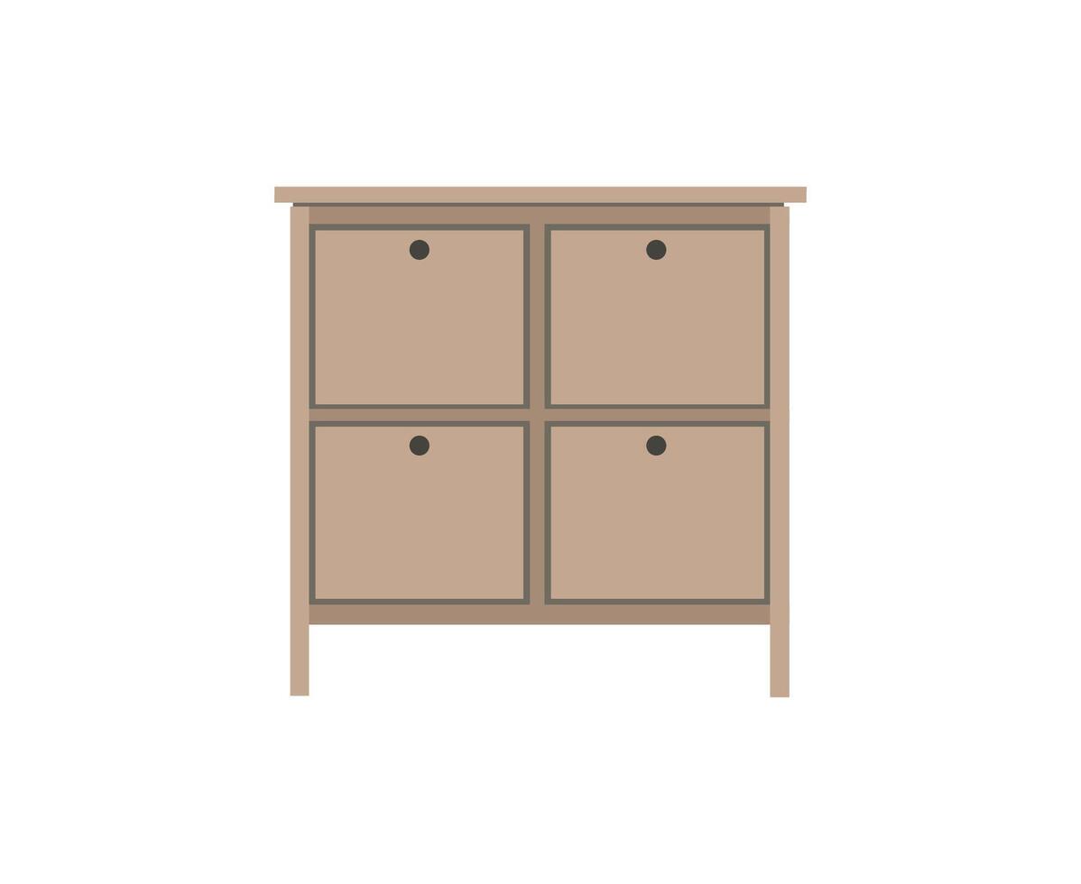 Chest of drawers, bedside table set . Wooden textures. Cartoon house equipment for interior. Illustration of furniture isolated vector