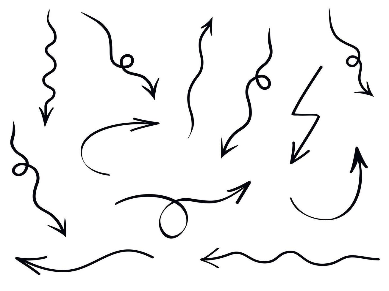 Hand drawn arrow mark icons. Doodle hand drawn vector
