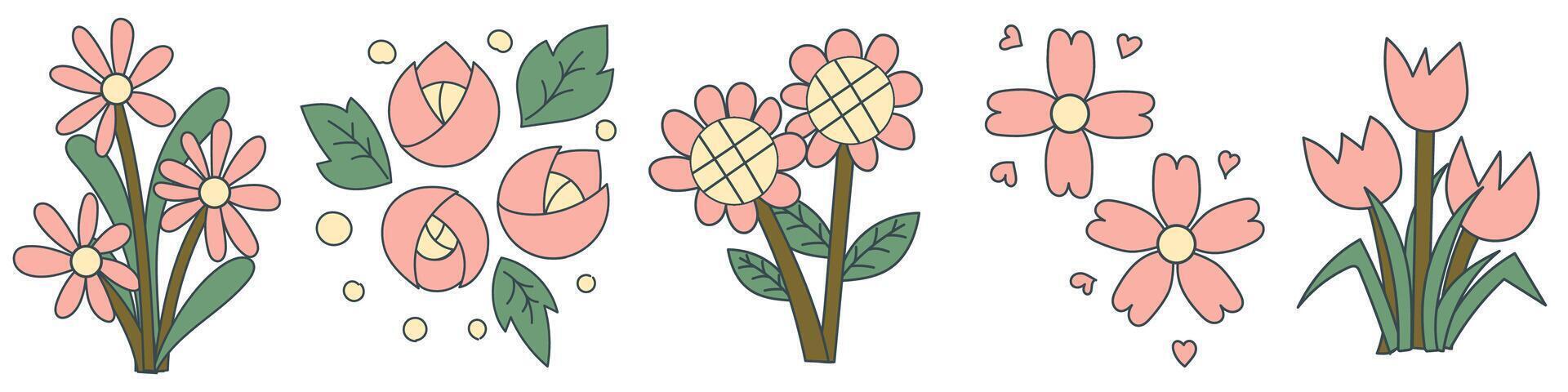 orange abstract flower and pastel yellow Graphic elements Isolated flowers on a white background vector