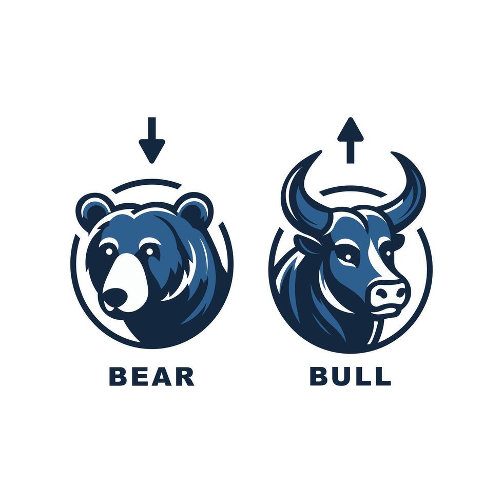 Simple bear and bull logo. Players on Exchange and traders on a stock market vector