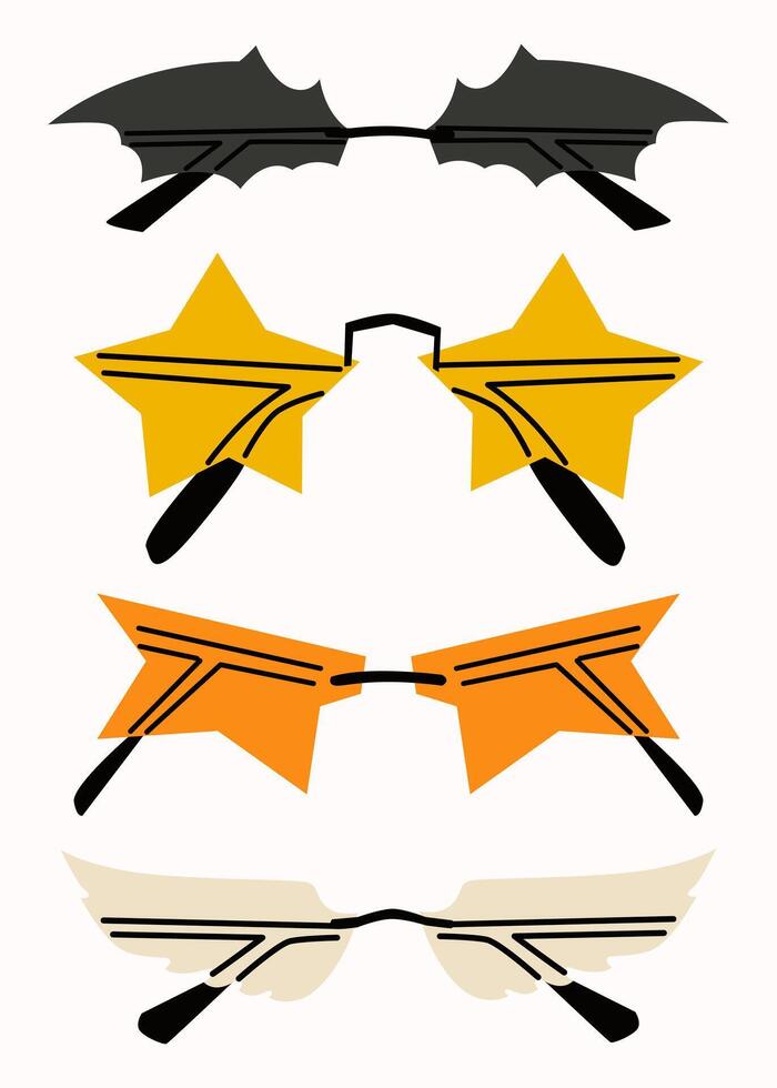 conjunto de varios vistoso Gafas de sol. verano Gafas de sol, de moda lente marcos varios formas y estilos. extraordinariamente conformado los anteojos. aislado en blanco antecedentes. vector