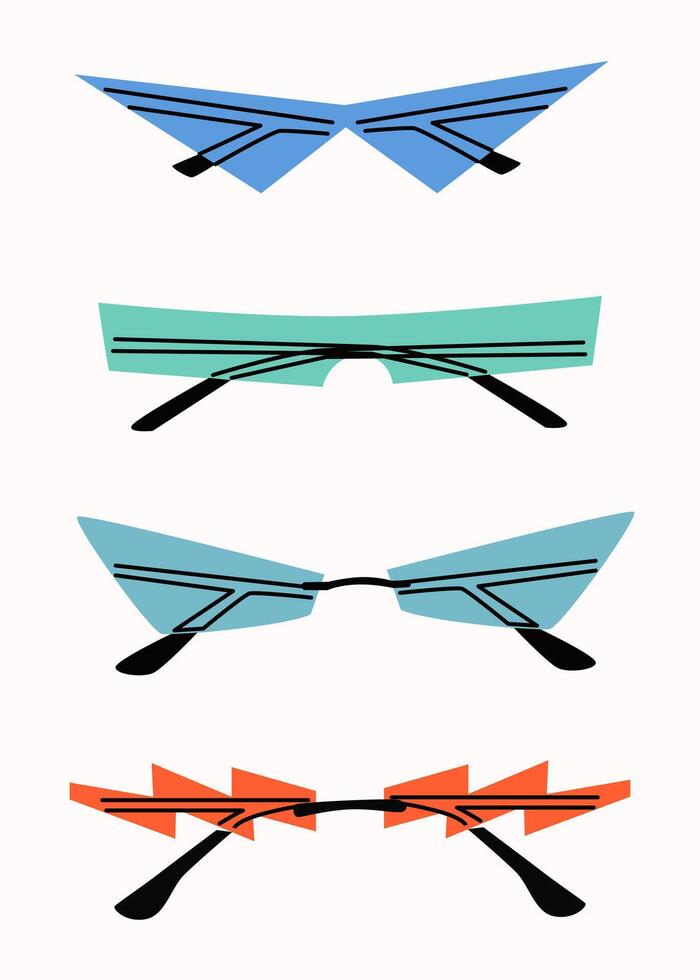 conjunto de varios vistoso Gafas de sol. verano Gafas de sol, de moda lente marcos varios formas y estilos. extraordinariamente Delgado los anteojos. aislado en blanco antecedentes. vector