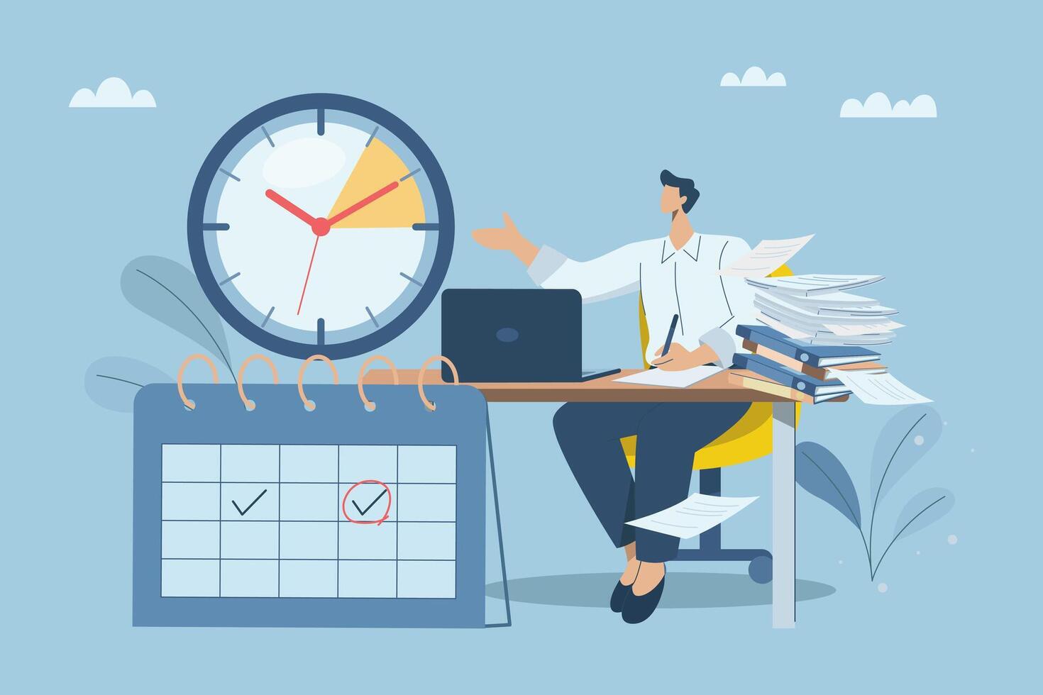 Restricting working hours or remaining time is too little, Project management with excessive workload, Businessman or Employees rushed to complete many documents within the deadline. design. vector