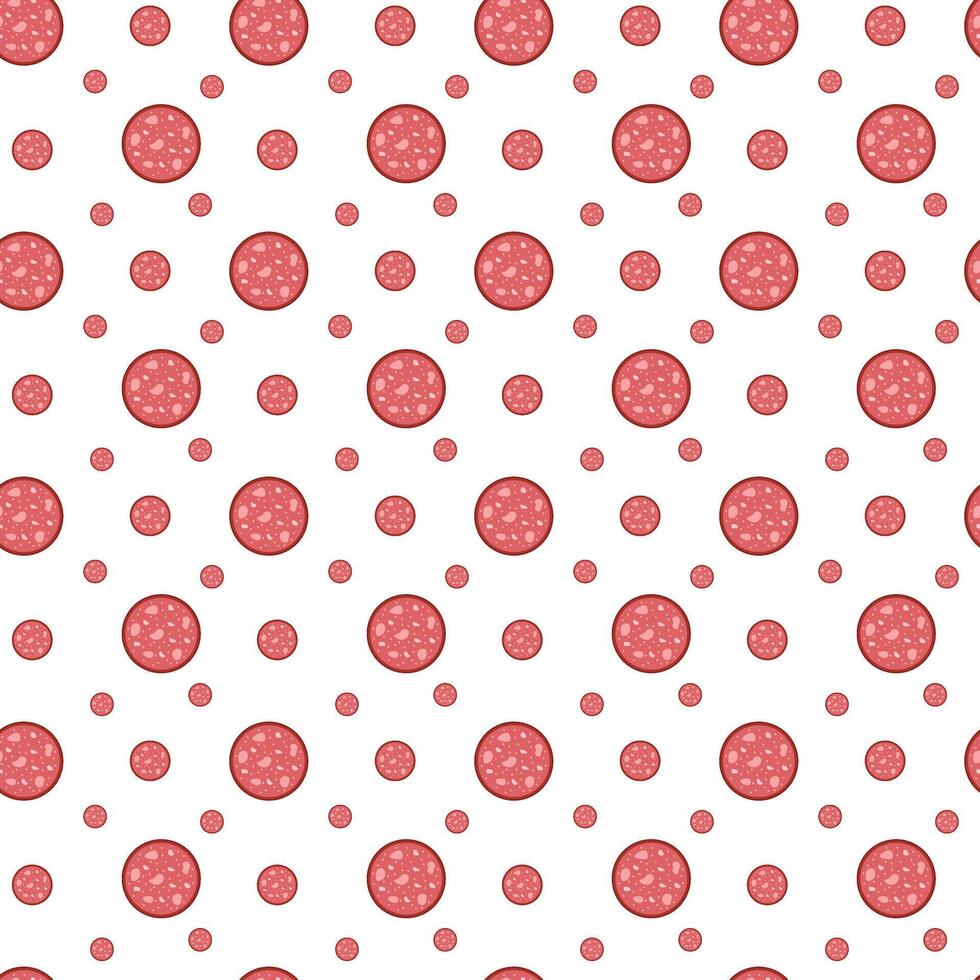 Slices of salami sausage seamless pattern for National Salami Day vector