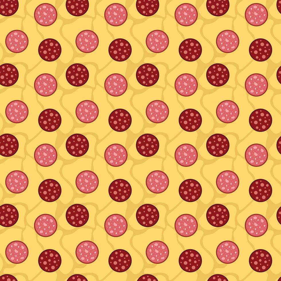 Slices of salami sausage seamless pattern for National Salami Day vector