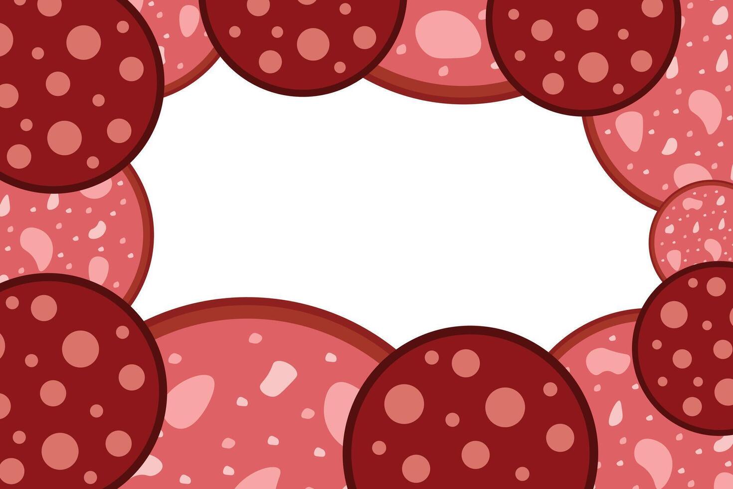 Slices of salami sausage border. Frame of Salame Meat delicatessen gastronomic product. National Salami Day vector