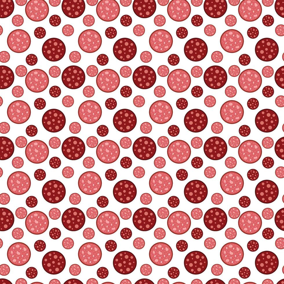 Slices of salami sausage seamless pattern for National Salami Day vector
