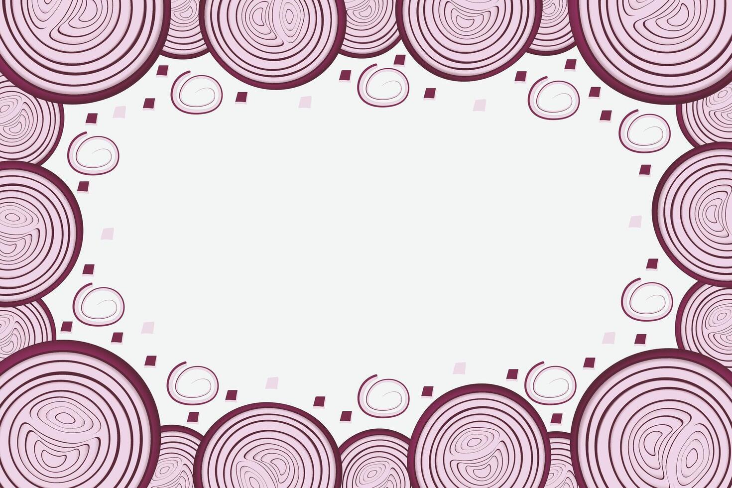 Border of red onion sliced with rings. Onion frame vector