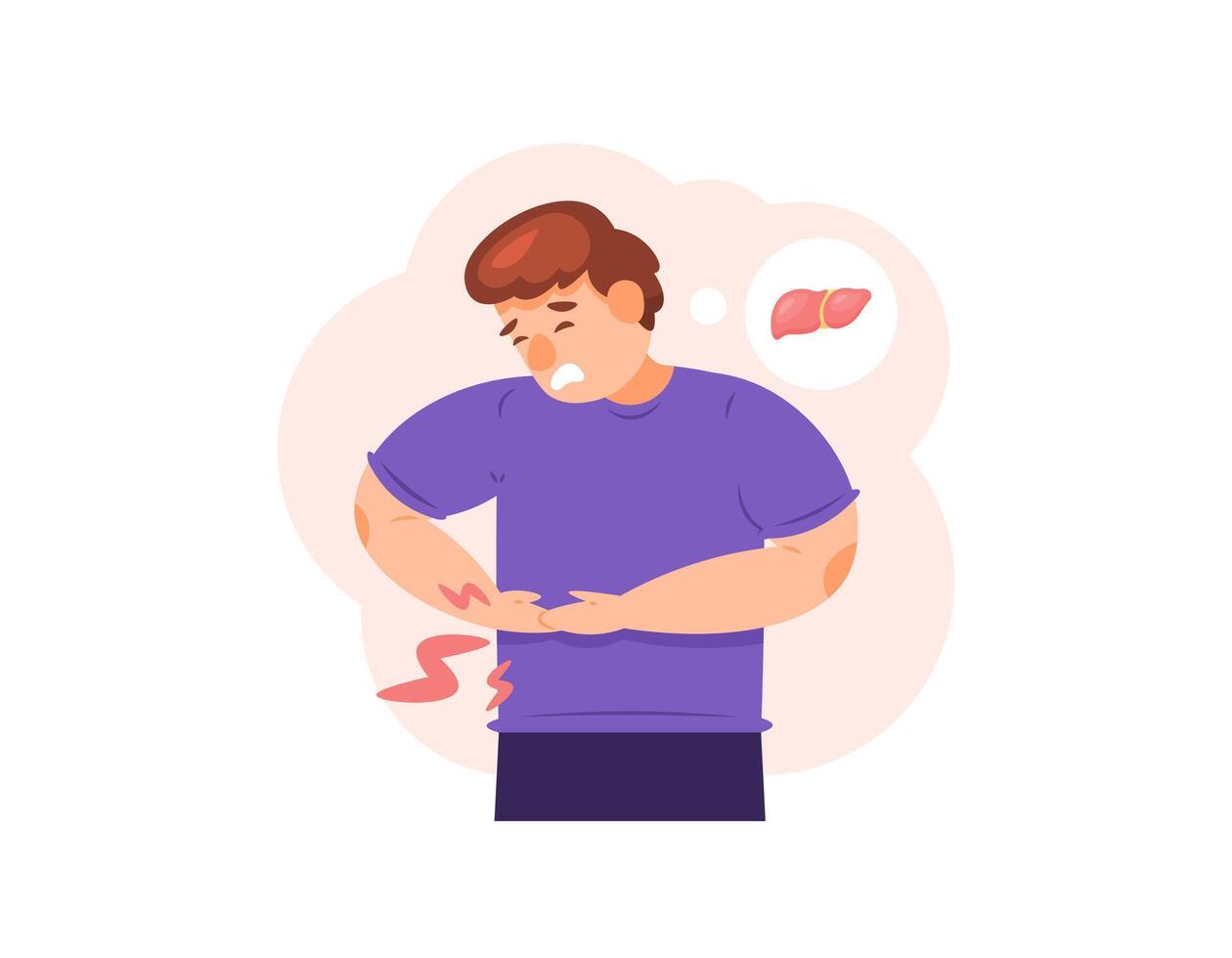 illustration of a man feeling pain in his stomach. liver problems. suffering from hepatitis. liver disease. expression and gesture. health problems. flat style character illustration design. graphic vector
