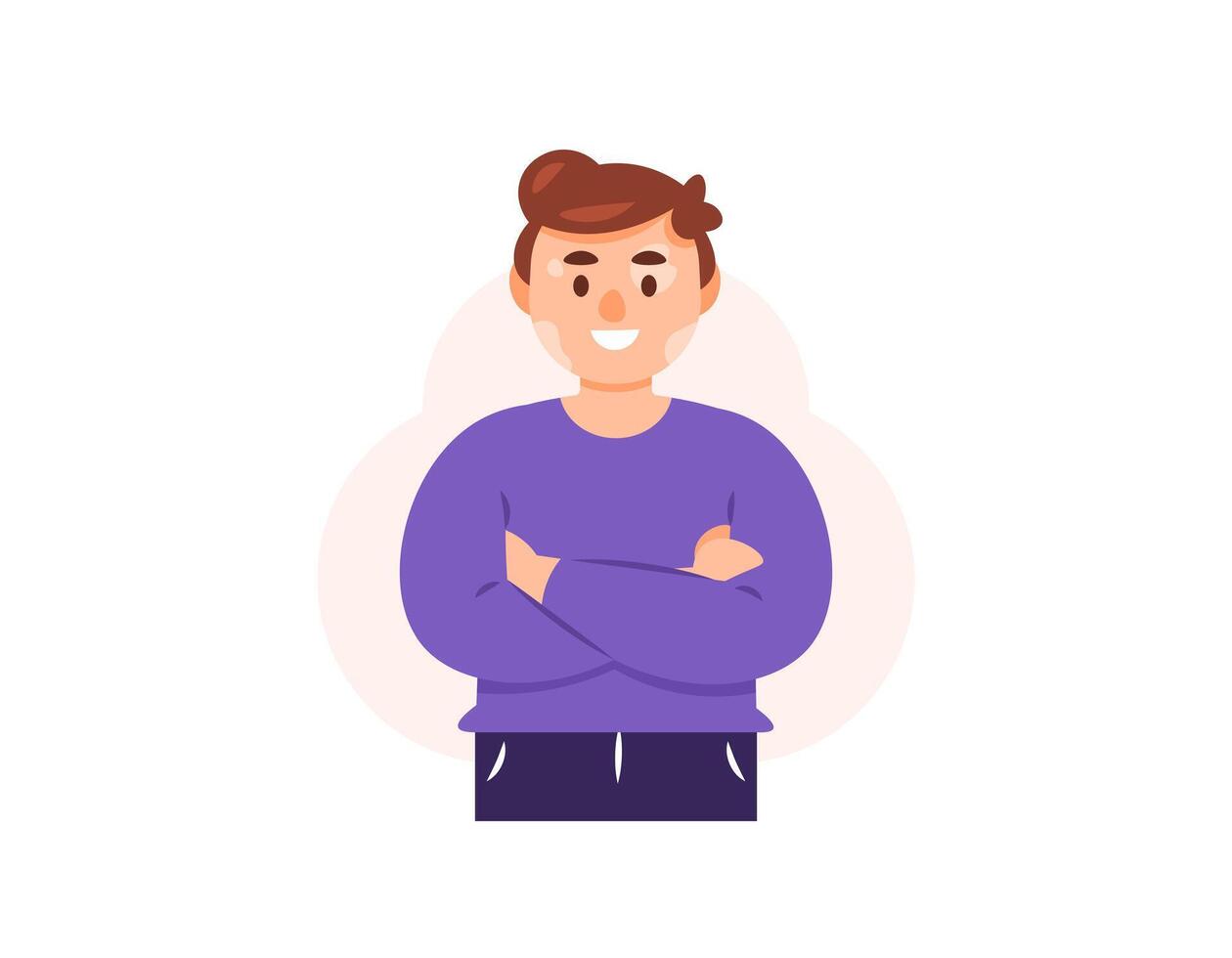 illustration of a smiling and confident man. happy even though he suffers from vilitigo. diseases and skin problems. faded skin color or white patches on the skin. male character illustration. graphic vector