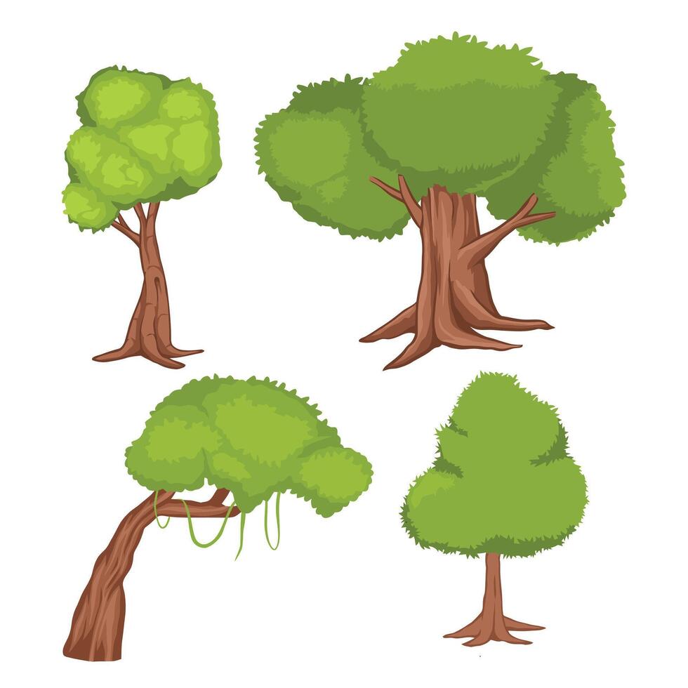 dibujos animados árbol conjunto ilustración editable vector