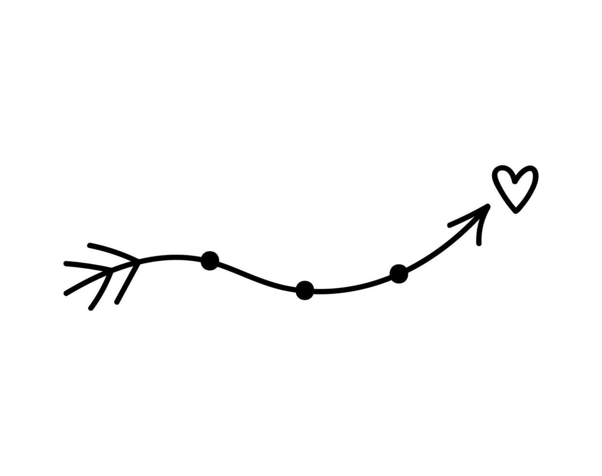 Cute doodle arrow with heart isolated on white background. hand-drawn illustration. Perfect for Valentine's Day designs, cards, invitations, decorations. vector