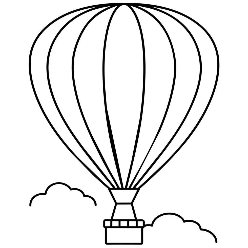 Hot air balloon on the sky outline coloring book page line art illustration digital drawing vector