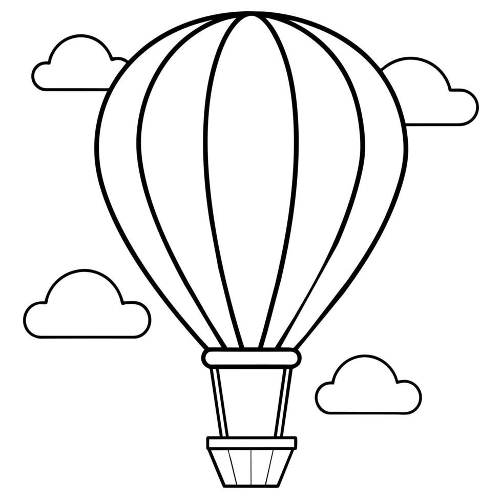 Hot air balloon on the sky outline coloring book page line art illustration digital drawing vector