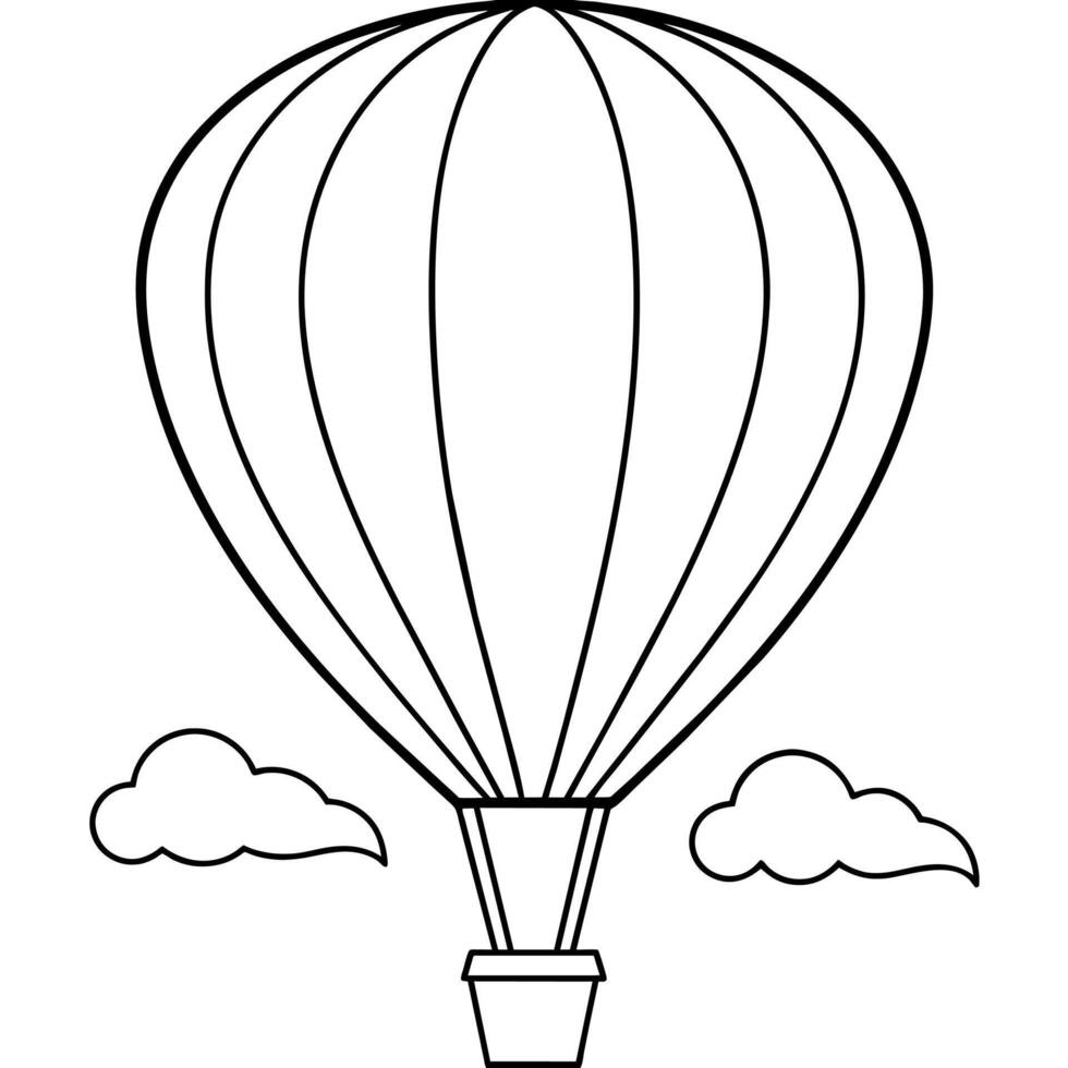 Hot air balloon on the sky outline coloring book page line art illustration digital drawing vector