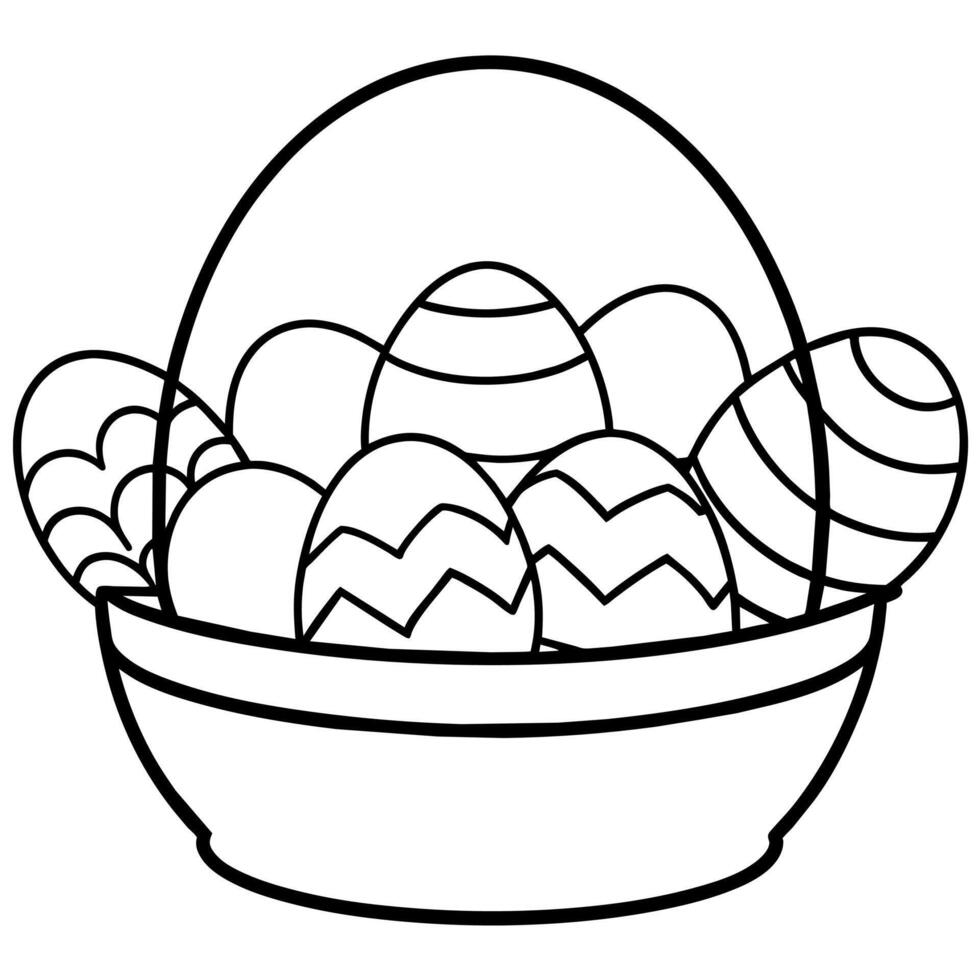 Easter eggs basket outline coloring book page line art illustration digital drawing vector