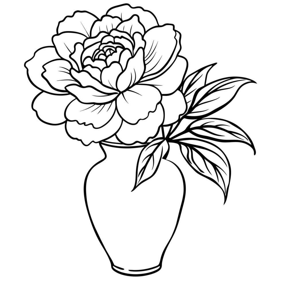 Peony Flower outline illustration coloring book page design, Peony Flower black and white line art drawing coloring book pages for children and adults vector