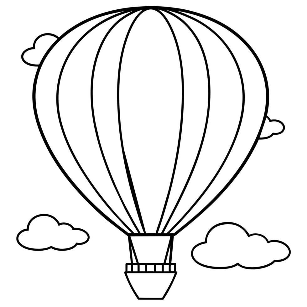 Hot air balloon on the sky outline coloring book page line art illustration digital drawing vector