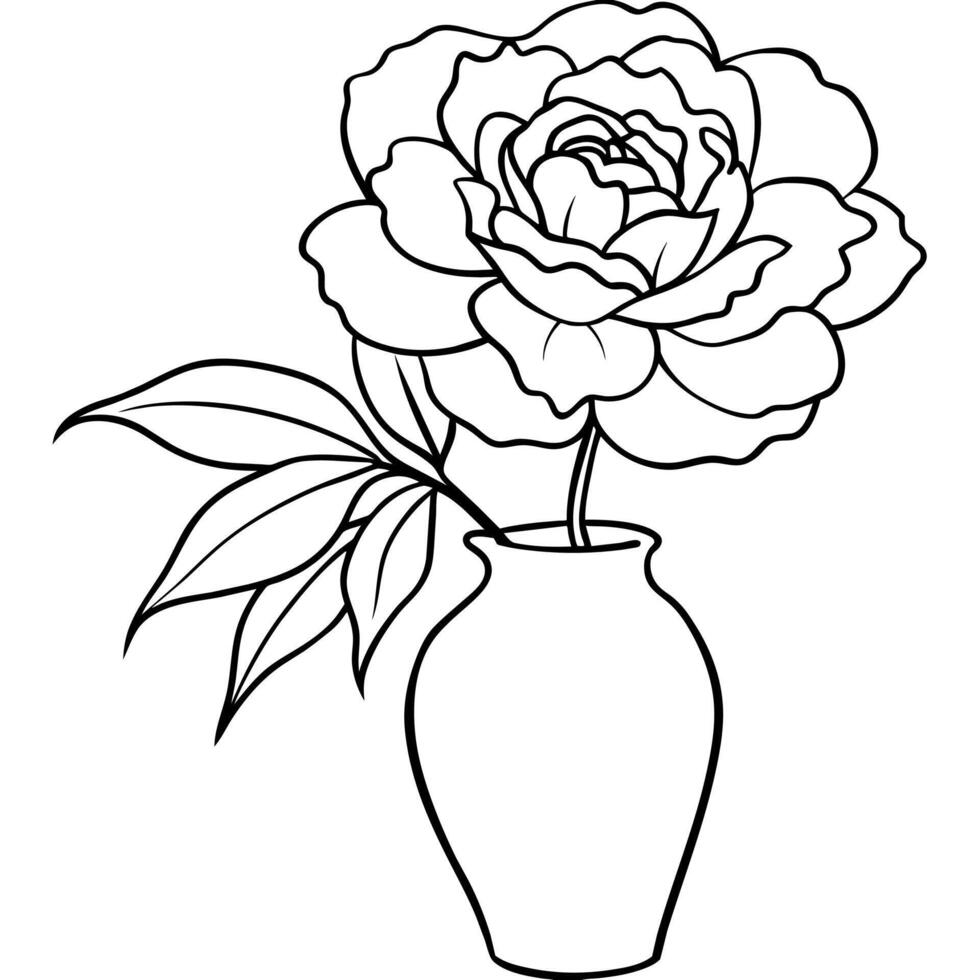 Peony Flower outline illustration coloring book page design, Peony Flower black and white line art drawing coloring book pages for children and adults vector