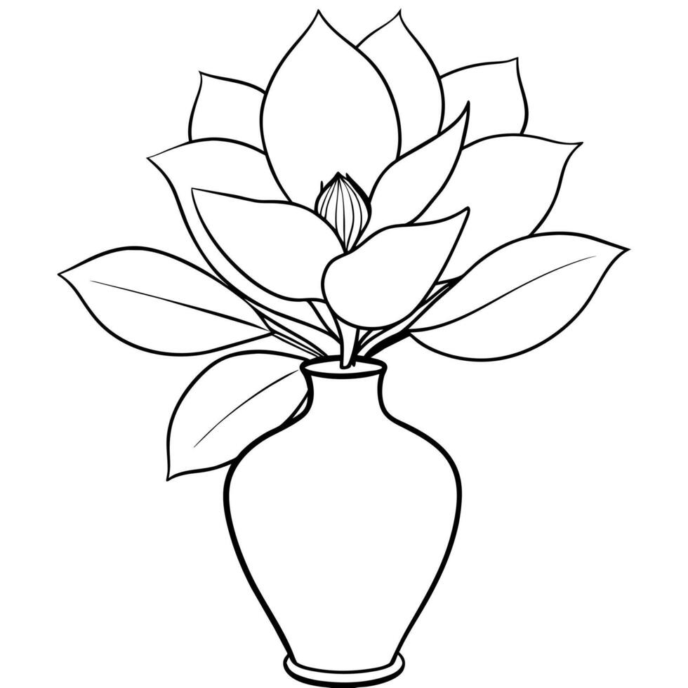 Magnolia Flower outline illustration coloring book page design, Magnolia Flower black and white line art drawing coloring book pages for children and adults vector