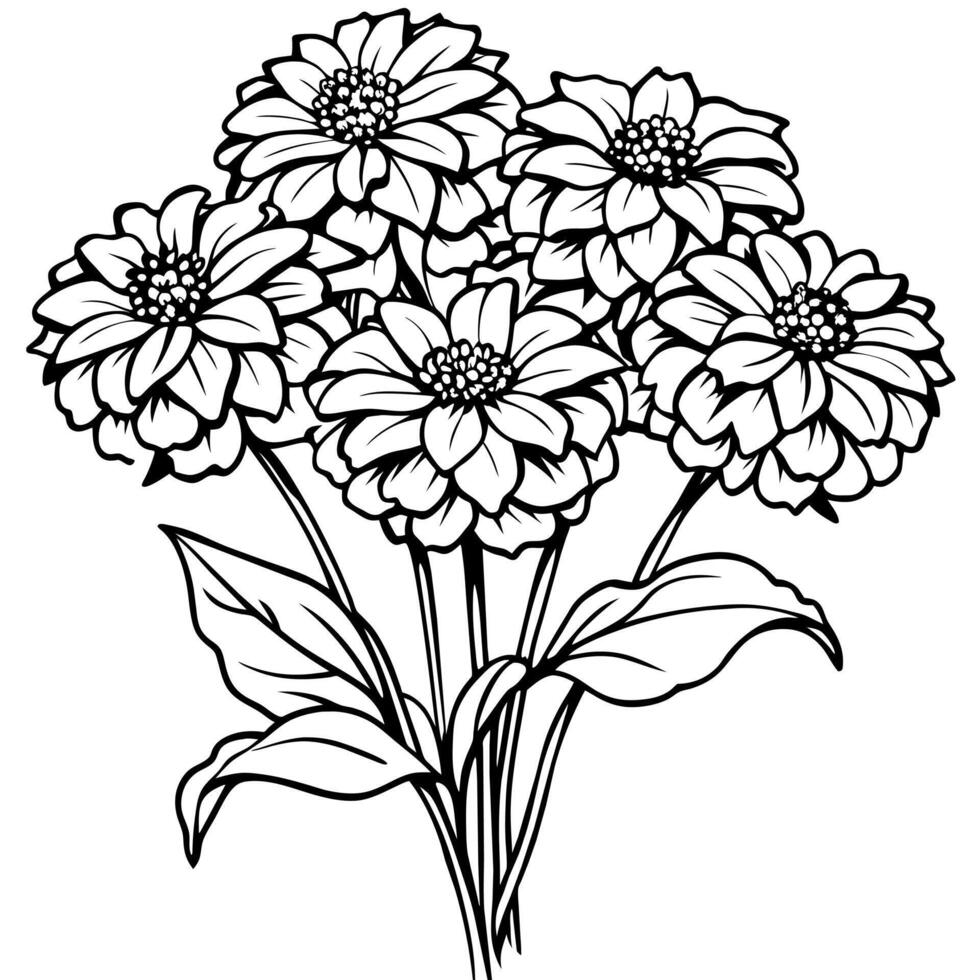 Zinnia Flower outline illustration coloring book page design, Zinnia Flower black and white line art drawing coloring book pages for children and adults vector