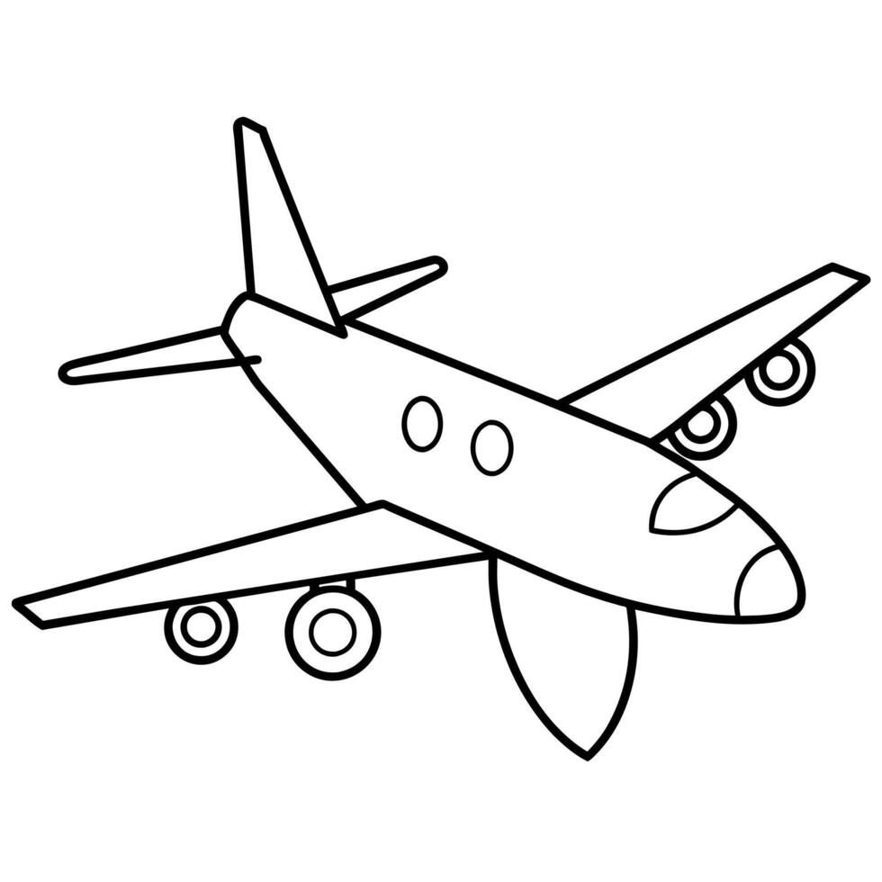 Plane outline coloring book page line art illustration digital drawing vector