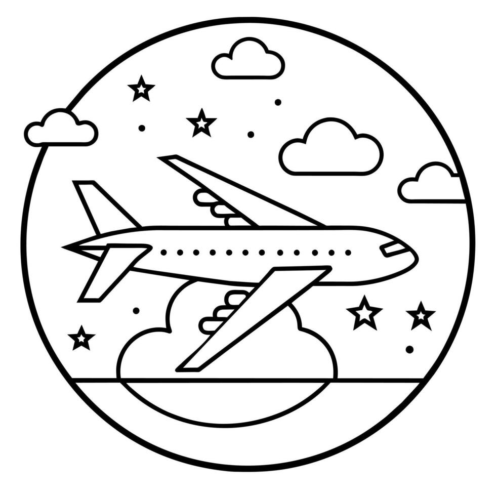 Plane outline coloring book page line art illustration digital drawing vector