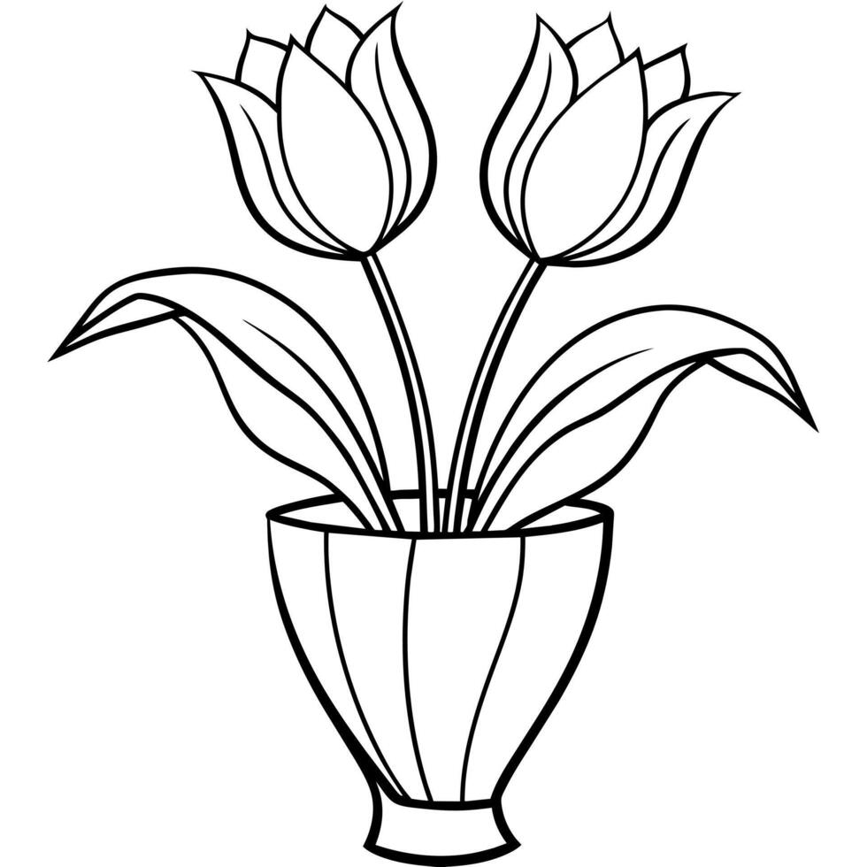 Tulip Flower outline illustration coloring book page design, Tulip Flower black and white line art drawing coloring book pages for children and adults vector