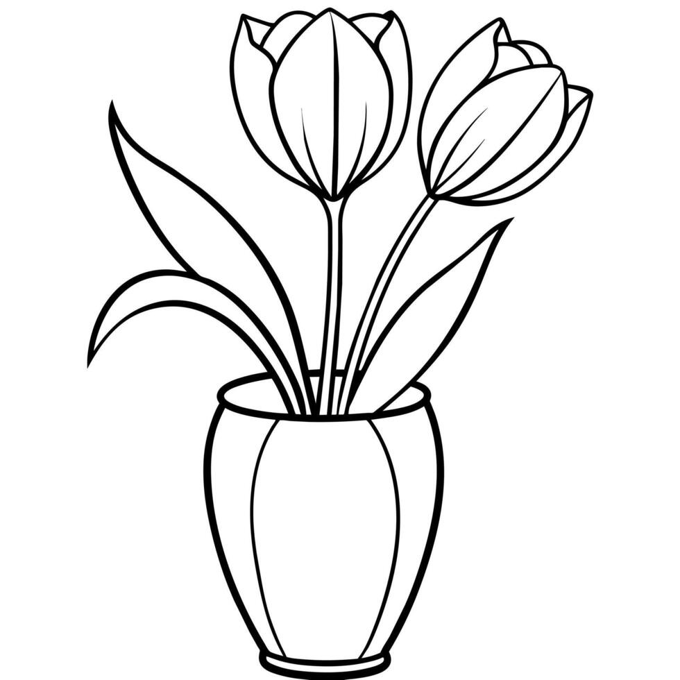 Tulip Flower outline illustration coloring book page design, Tulip Flower black and white line art drawing coloring book pages for children and adults vector