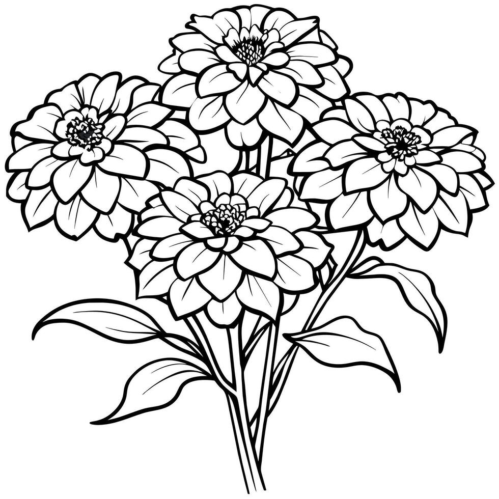 zinnia flor contorno ilustración colorante libro página diseño, zinnia flor negro y blanco línea Arte dibujo colorante libro paginas para niños y adultos vector