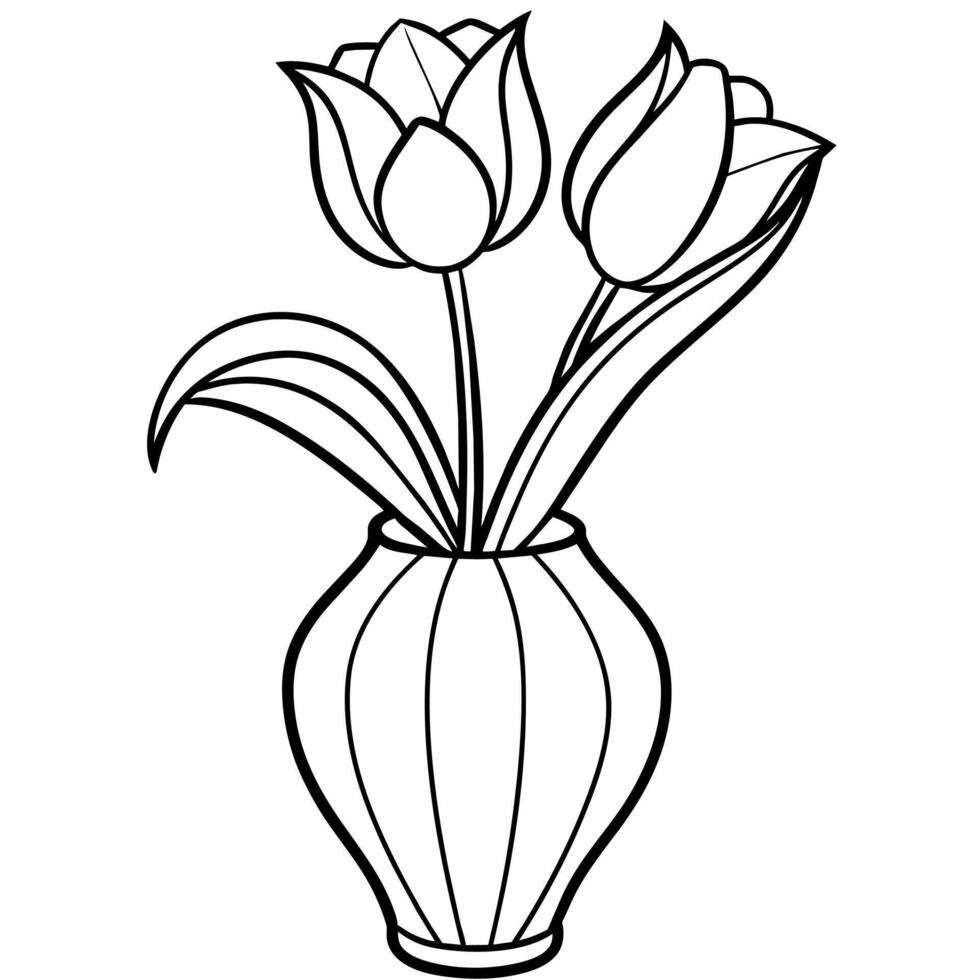 Tulip Flower outline illustration coloring book page design, Tulip Flower black and white line art drawing coloring book pages for children and adults vector