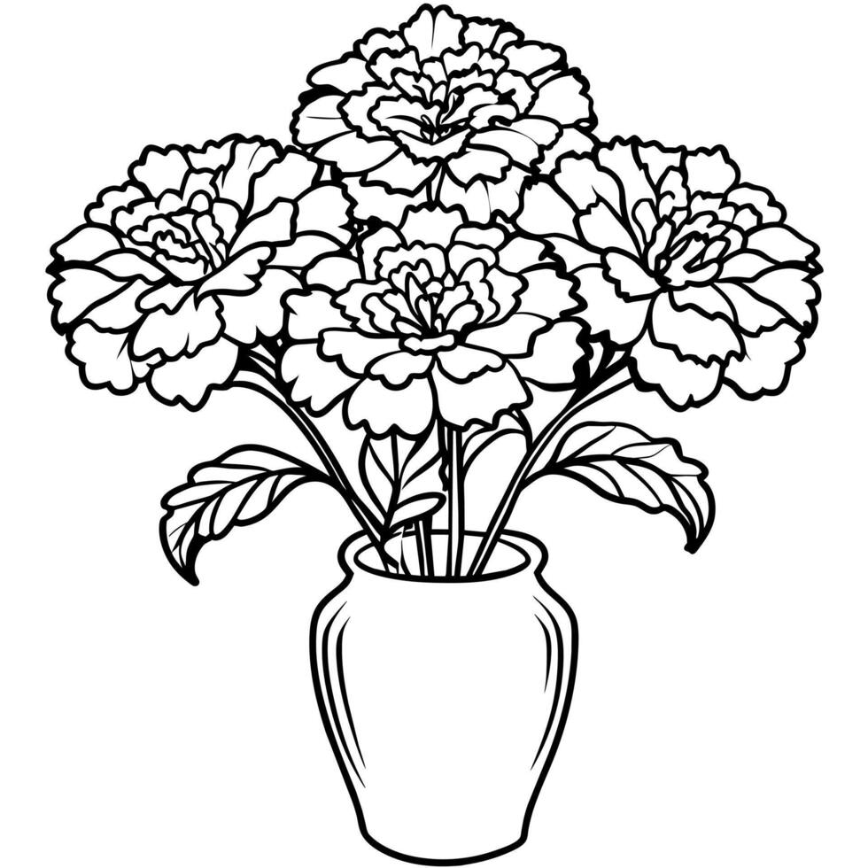 Marigold Flower Bouquet outline illustration coloring book page design, Marigold Flower Bouquet black and white line art drawing coloring book pages for children and adults vector