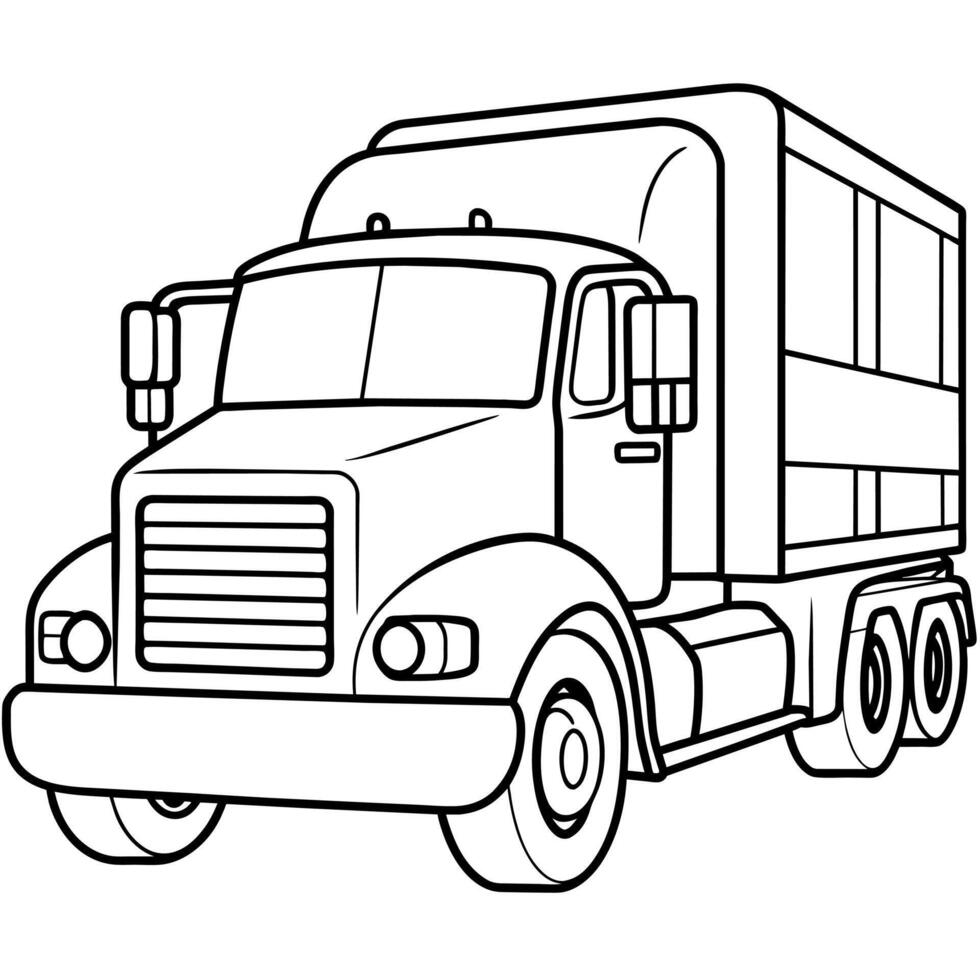 Truck outline coloring book page line art illustration digital drawing vector