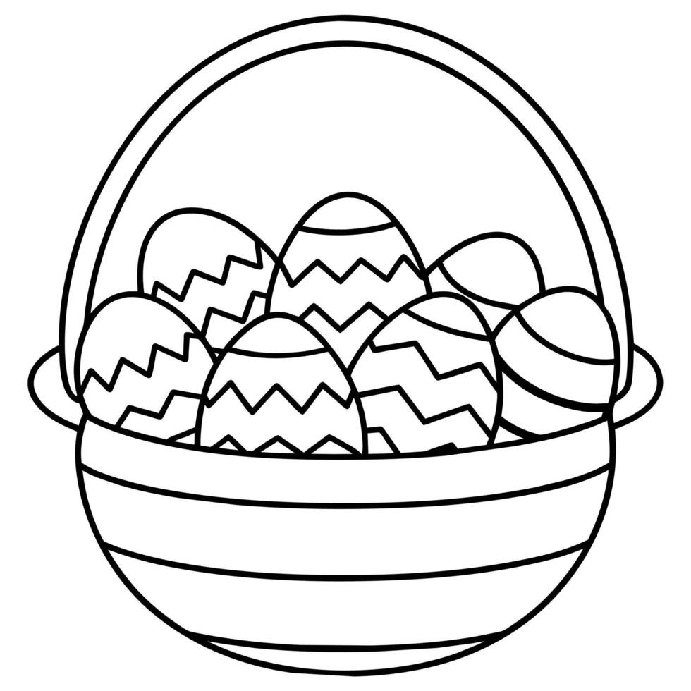 Easter eggs basket outline coloring book page line art illustration digital drawing vector