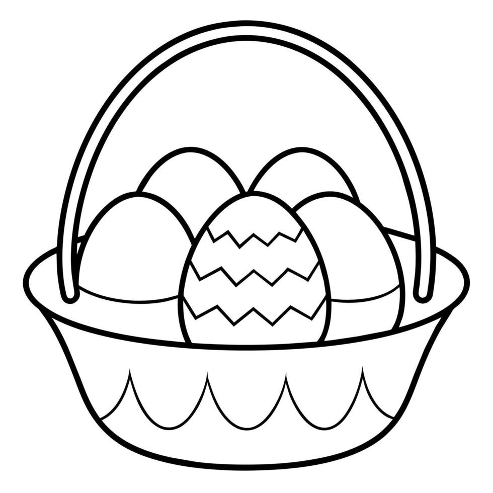 Easter eggs basket outline coloring book page line art illustration digital drawing vector