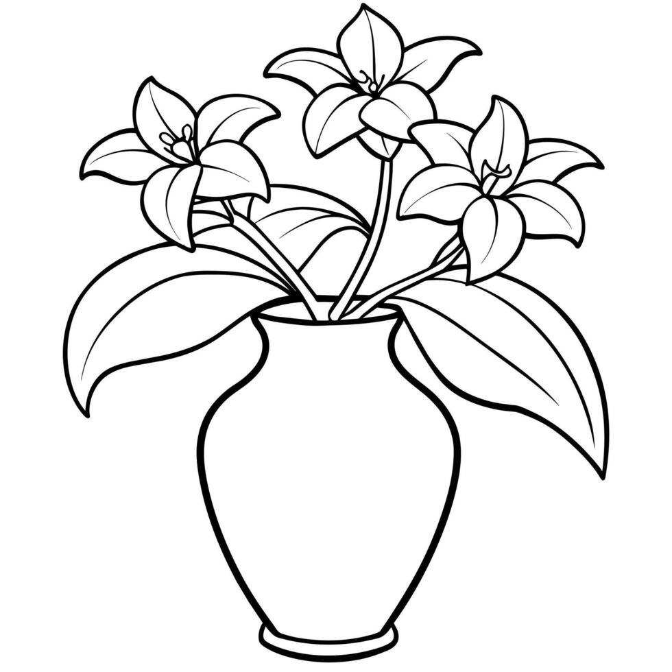 Jasmine flower outline illustration coloring book page design, Jasmine flower black and white line art drawing coloring book pages for children and adults vector