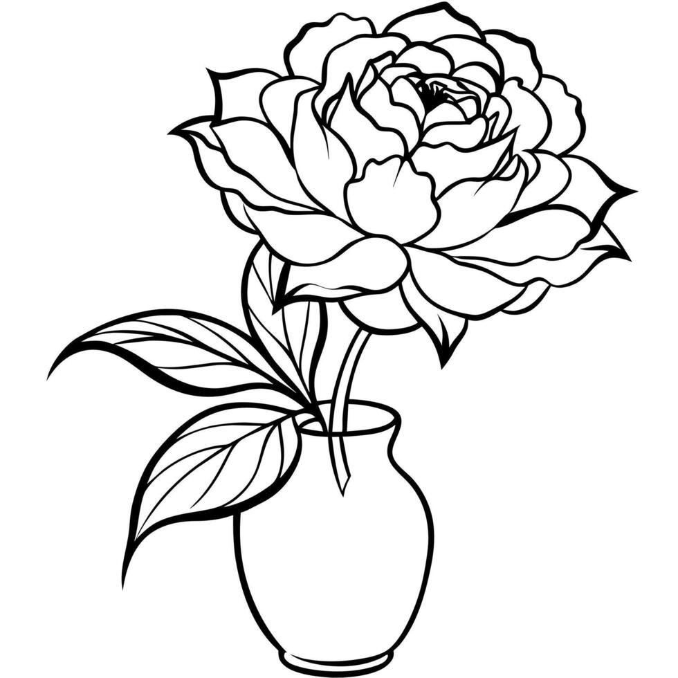 Peony Flower outline illustration coloring book page design, Peony Flower black and white line art drawing coloring book pages for children and adults vector