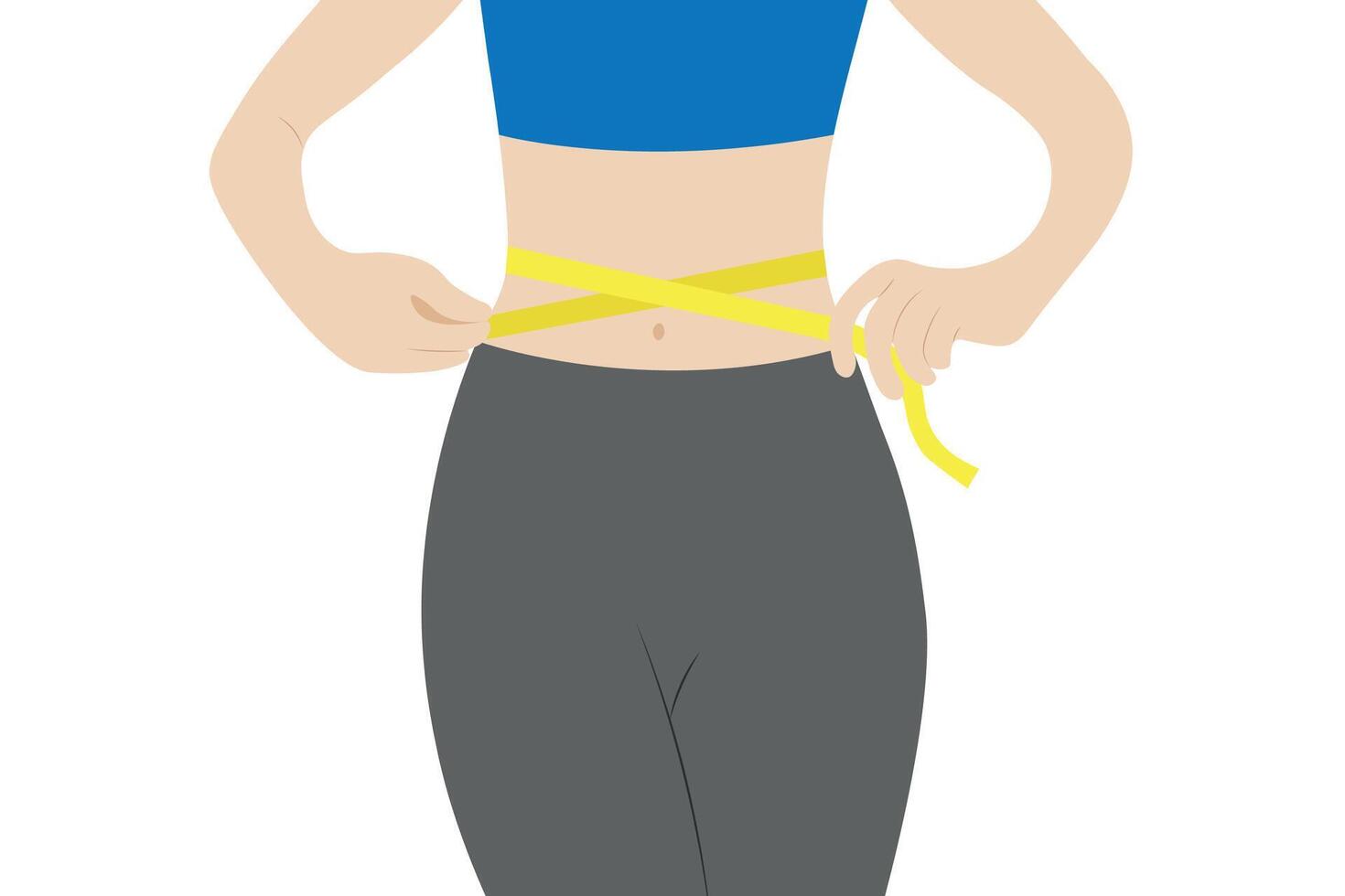 Young healthy female body, thin waist, measuring parameters, isolate on white, flat style, minimalism, weight loss vector