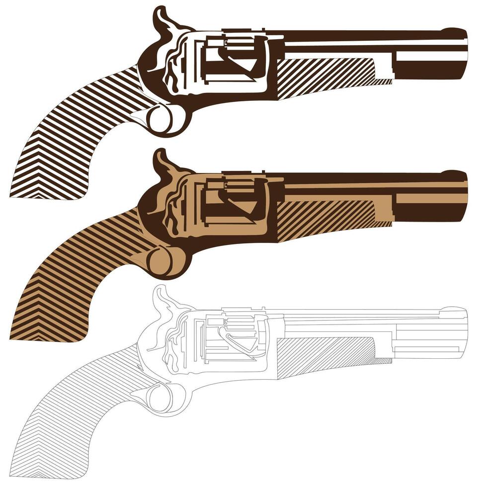line art character design black and white hunting pistol design vector